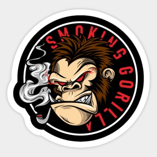 illustration angry gorilla with red eyes were smoking Sticker